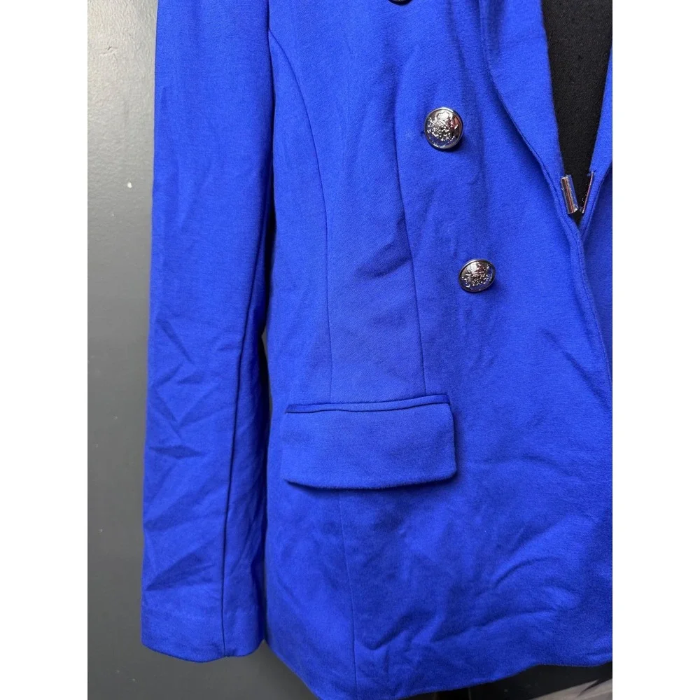 Lane Bryant Blue Bryant Blazer 18 Silver Button‎ Faux Leather Trim AS IS Repair